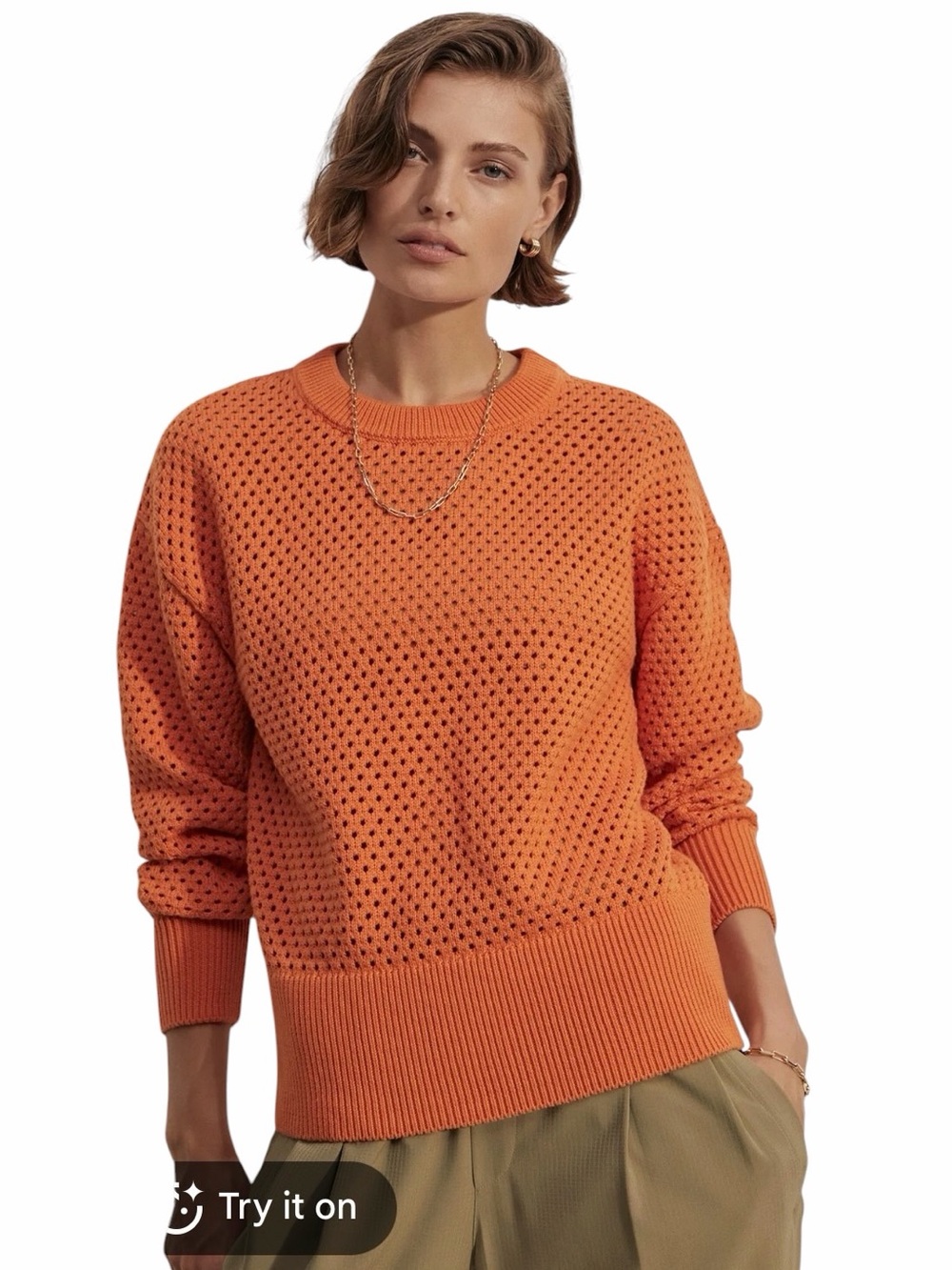 Varley Waltz Knit Crew Open Knit Sweater in Orange Size Medium Like New